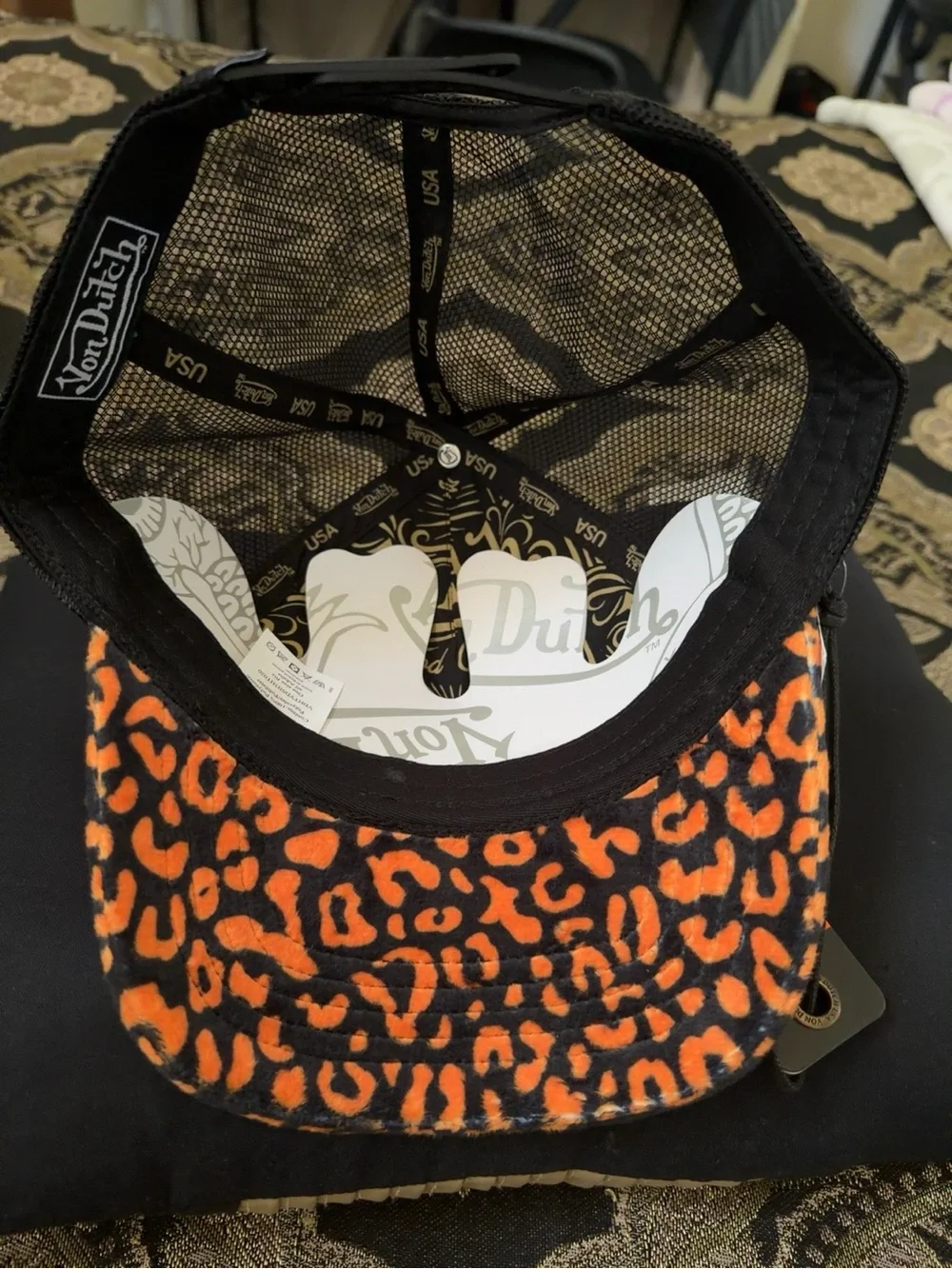 🧡 Von Dutch Orange Leopard Print Trucker Hat NWT Y2K One Size